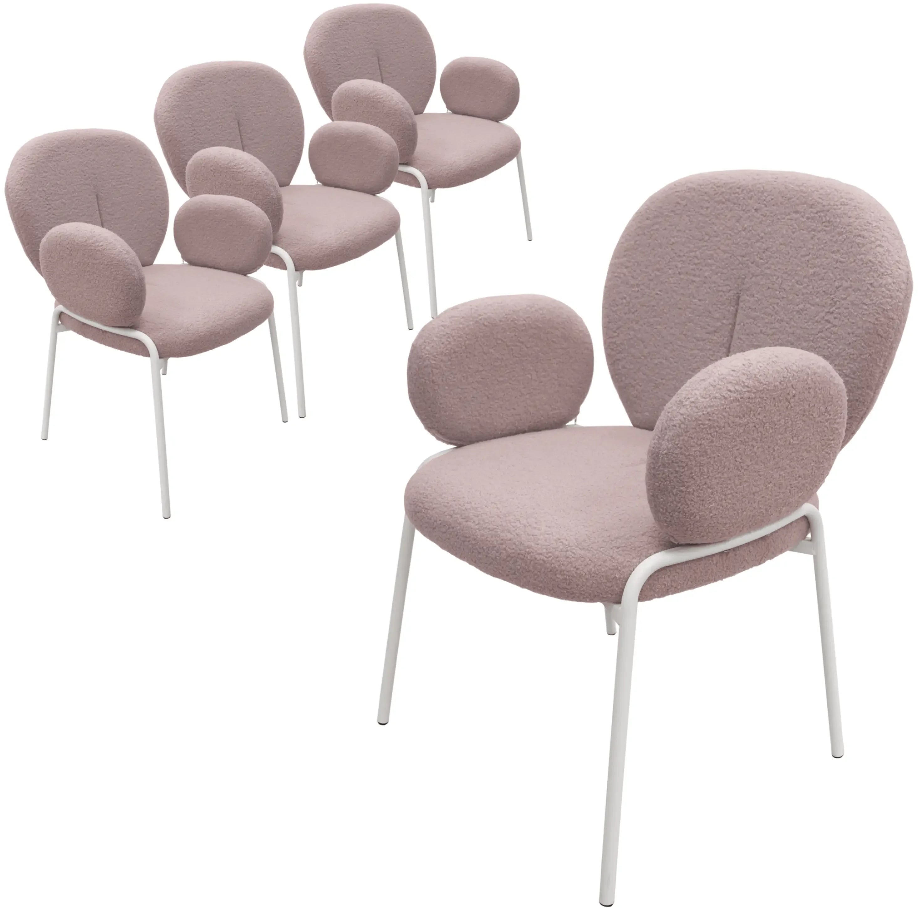 Celestial Dining Arm Chair in Boucle with White Iron Frame Set of 4 - Elax Furniture